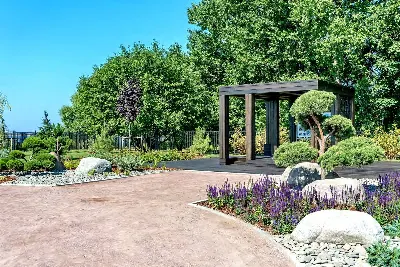 японский сад с беседкой и камнями